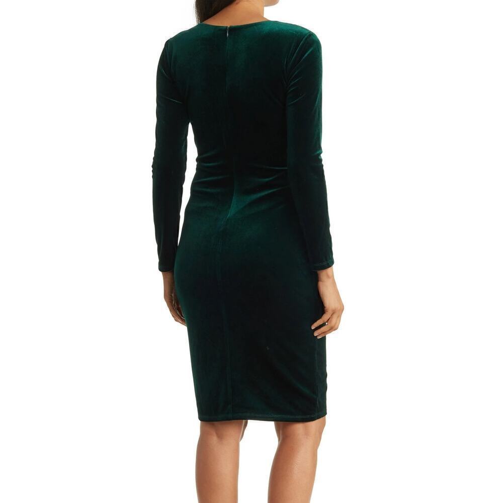 Love By Design Isla Dress Ruched Front Slit Long Sleeve Bodycon Emerald Green L View 2